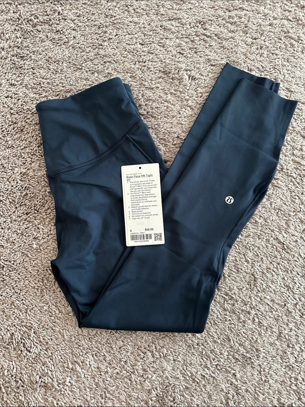 Lululemon Navy Base Pace High-Rise 25” Leggings Tags detached